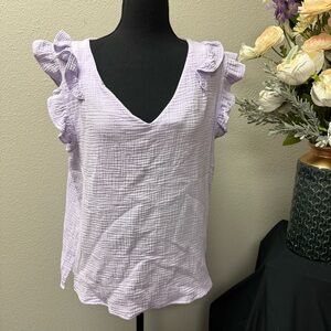 Lilac Ruffle Sleeve Textured Gauze V-Neck Top by BIBI Women’s XL Soft & Feminine